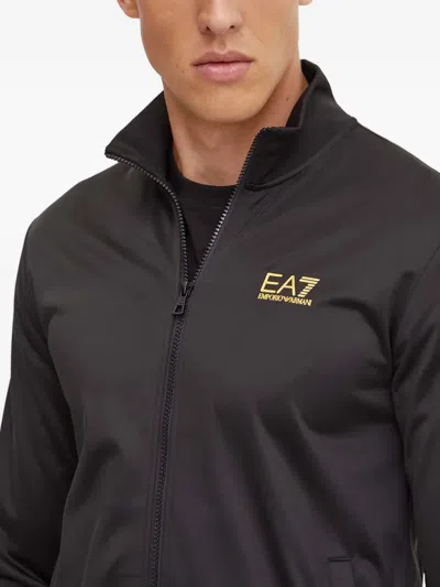 Ea7 Zip-up Logo Jumpsuit In Black