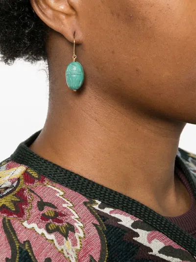Aurelie Bidermann 18kt Scarabs Gelbgoldohrringe Mit Türkis In Green