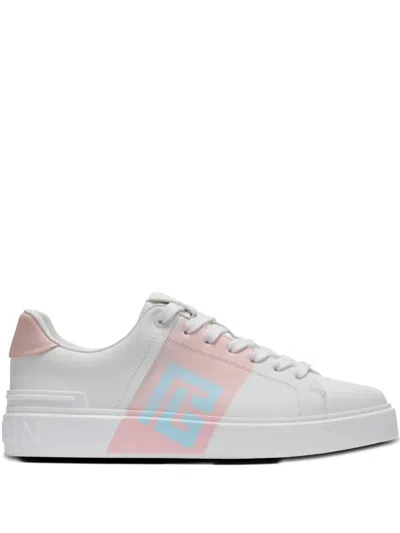 Balmain B-court Trainers In Calfskin With Pb Logo In White