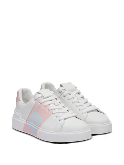 Balmain B-court Trainers In Calfskin With Pb Logo In White