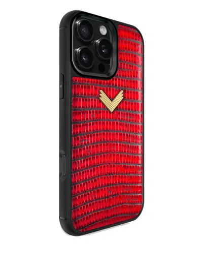 Velante Lizard-texture Iphone 16 Pro Case In Red