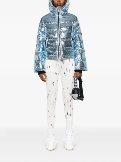 Perfect Moment Polar Flare Metallic Quilted Down Ski Jacket In Blue