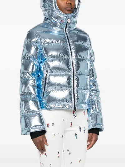 Perfect Moment Polar Flare Metallic Quilted Down Ski Jacket In Blue