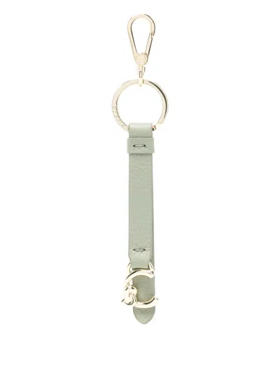 Coccinelle Textured Logo-charm Keyring In Green