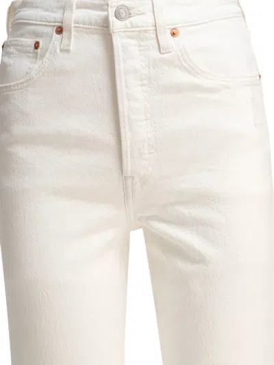 Levi's Womens Ecru Booper No Damage 501 Cropped Straight-leg High-rise Jeans In White