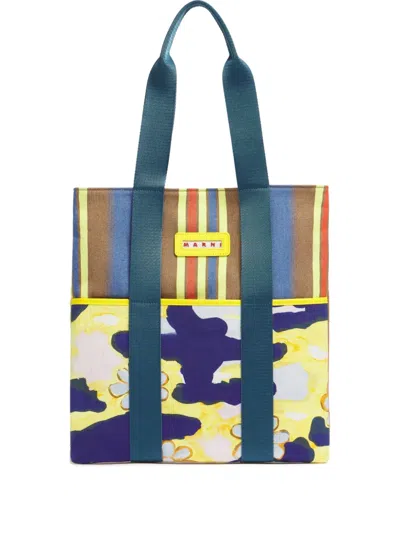 Marni Striped Tape-handle Cotton Tote Bag In Multi