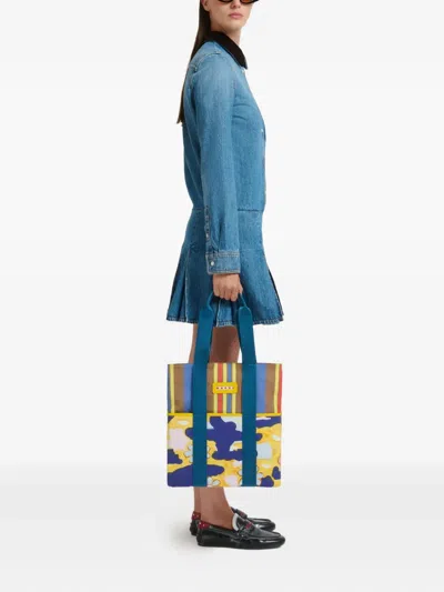 Marni Striped Tape-handle Cotton Tote Bag In Multi