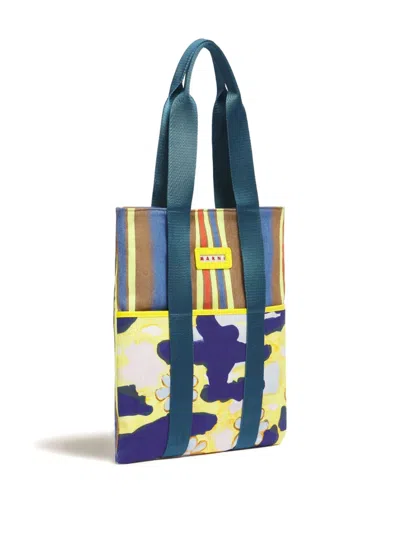 Marni Striped Tape-handle Cotton Tote Bag In Multi