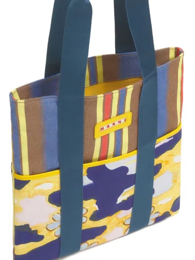 Marni Striped Tape-handle Cotton Tote Bag In Multi