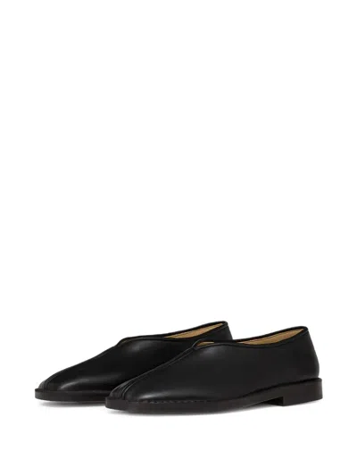 Lemaire Leather Loafers Square Toe Seam Detailing In Black