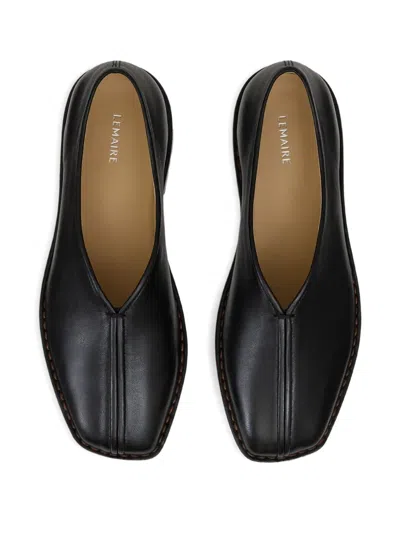 Lemaire Leather Loafers Square Toe Seam Detailing In Black