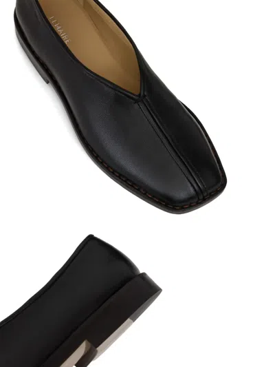Lemaire Leather Loafers Square Toe Seam Detailing In Black