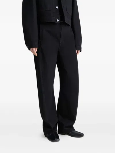 Lemaire Leather Loafers Square Toe Seam Detailing In Black