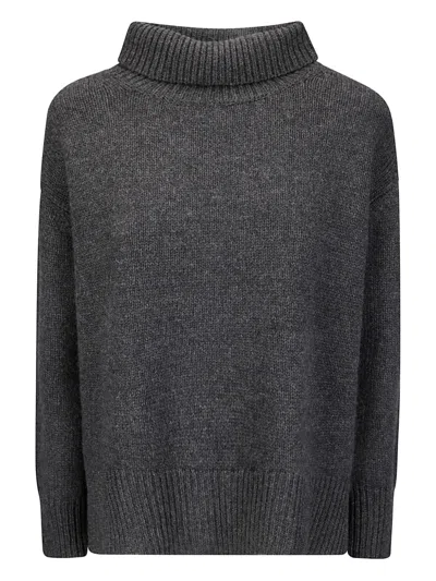 Be You Soft Cashmere Turtleneck Sweater With Side Slits And Relaxed Fit In Gray