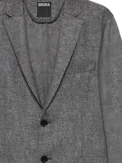 Zegna Buttoned Herringbone-pattern Blazer In Black