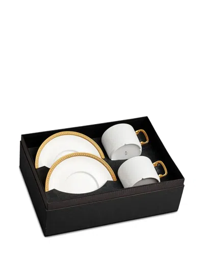 L'objet Soie Tressee 4-piece Teacup & Saucer Set In White