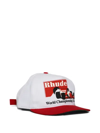 Rhude Logo-print Cotton-twill Baseball Cap In White