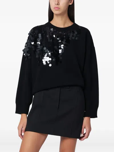 Roberto Collina Sequined Crew Neck Long Sleeve Sweater In Black