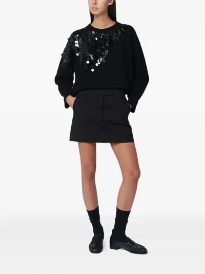 Roberto Collina Sequined Crew Neck Long Sleeve Sweater In Black