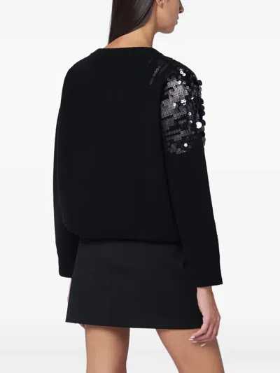 Roberto Collina Sequined Crew Neck Long Sleeve Sweater In Black