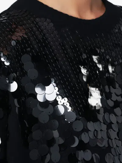 Roberto Collina Sequined Crew Neck Long Sleeve Sweater In Black