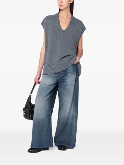 Roberto Collina Oversized Wool Knit Vest Sleeveless In Gray