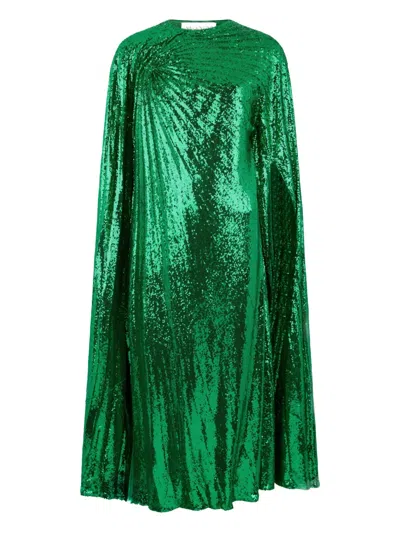 Valentino Dressed In A Cape With Sequins In Green