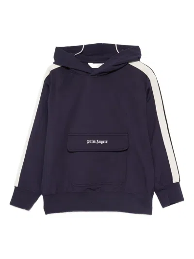 Palm Angels Striped Hoodie In Blue