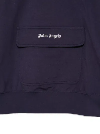 Palm Angels Striped Hoodie In Blue