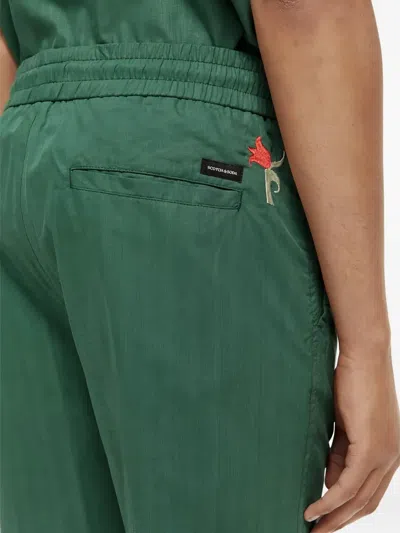 Scotch & Soda Floral-embroidered Drawstring Shorts In Green