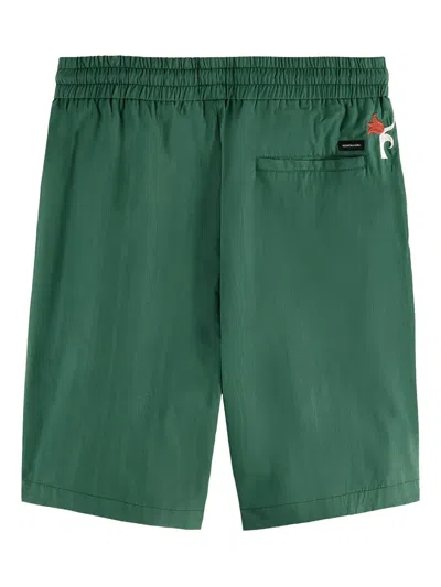 Scotch & Soda Floral-embroidered Drawstring Shorts In Green