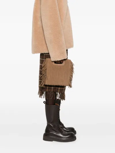 Maje Fransen-mini-tasche Mit Cut-out In Brown
