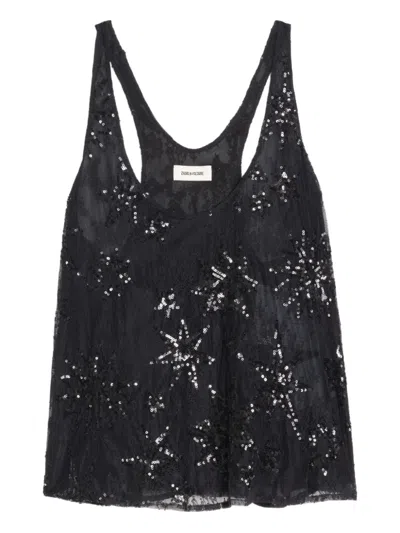 Zadig & Voltaire Womens Tarysa Star-embellished Woven Top Black In Black