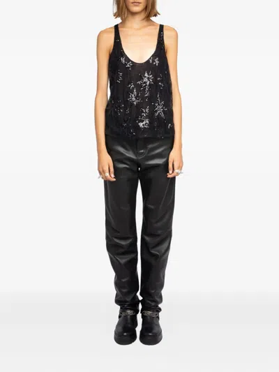 Zadig & Voltaire Womens Tarysa Star-embellished Woven Top Black In Black