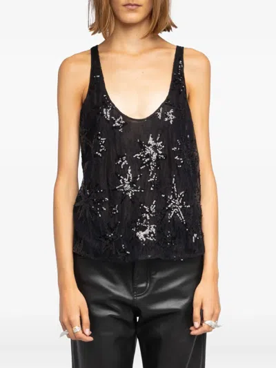 Zadig & Voltaire Womens Tarysa Star-embellished Woven Top Black In Black