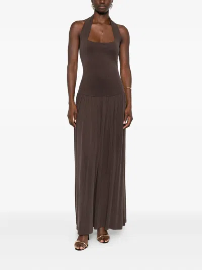 Aya Muse Ribbed Halterneck Dress In Brown