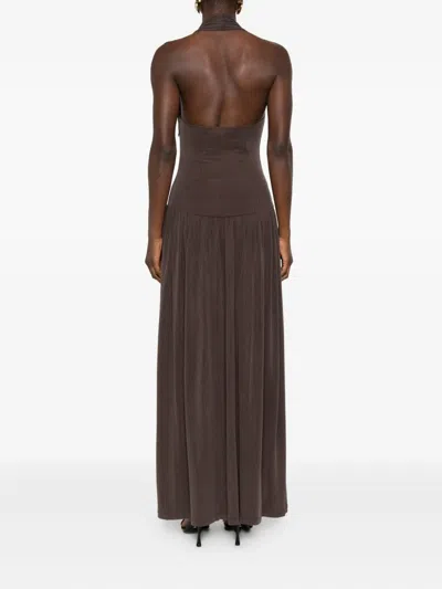 Aya Muse Ribbed Halterneck Dress In Brown