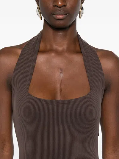 Aya Muse Ribbed Halterneck Dress In Brown