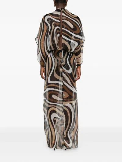 Pucci Puffy-sleeve Maxi Dress In Multi