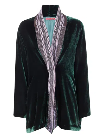 Bianco Levrin Patterned Velvet Jacket In Green
