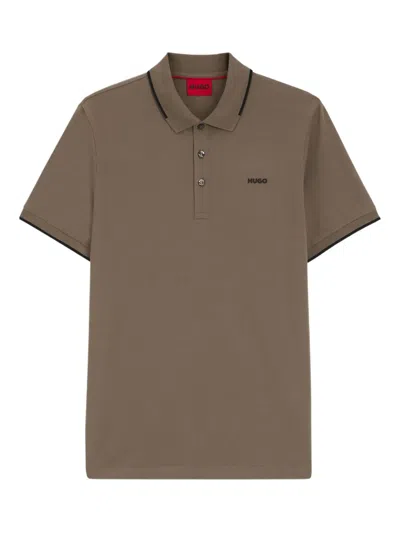 Hugo Boss Tipped-collar Cotton Polo Shirt In Brown