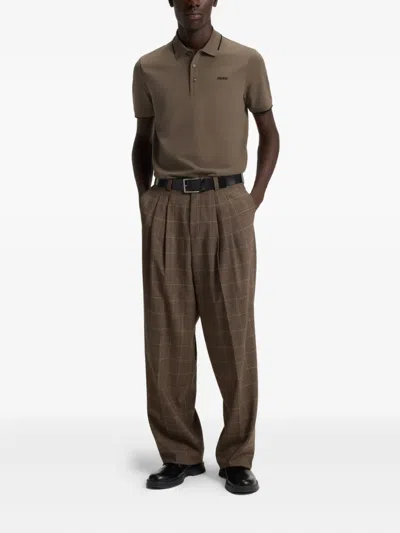 Hugo Boss Tipped-collar Cotton Polo Shirt In Brown