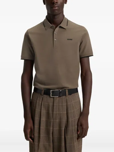 Hugo Boss Tipped-collar Cotton Polo Shirt In Brown