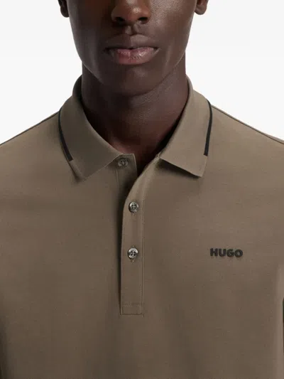 Hugo Boss Tipped-collar Cotton Polo Shirt In Brown
