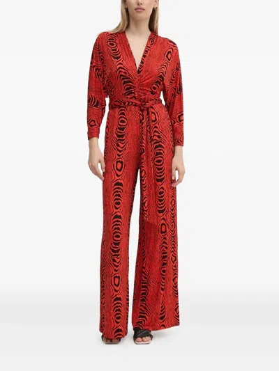 Diane Von Furstenberg Aurelia Wide-leg Deep V-neck Jumpsuit In Wood Grain Red
