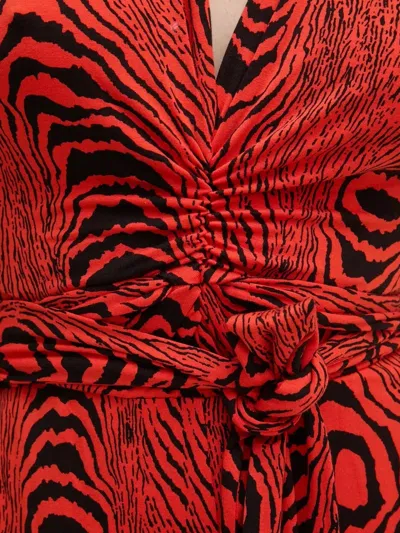 Diane Von Furstenberg Aurelia Wide-leg Deep V-neck Jumpsuit In Wood Grain Red