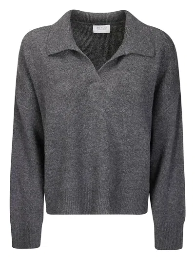 Beyou Cashmere Polo Sweater With V-neckline And Comfortable Fit In Gray