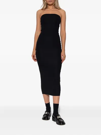 露肩罗纹中长连衣裙