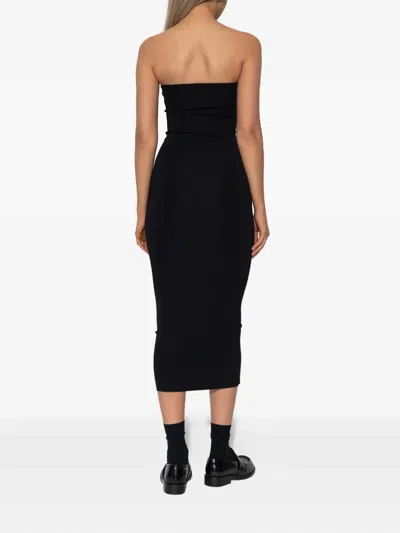 露肩罗纹中长连衣裙