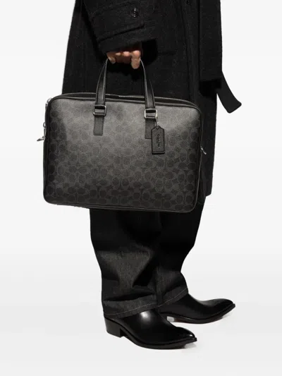 Coach Caden Zip Patterned Briefcase In Black